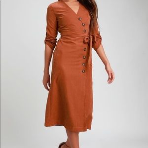 Orange Brown Midi Button Up Dress